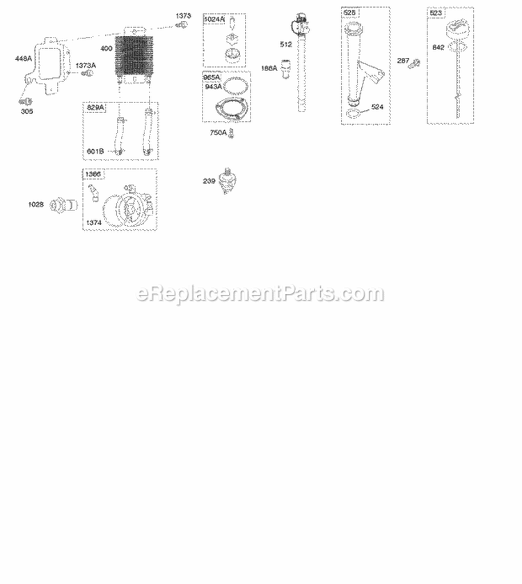 Oil Cooler DipstickTube Oil Drain Hose Diagram and Parts List for 49M977-0110-E1  Briggs and Stratton Engine